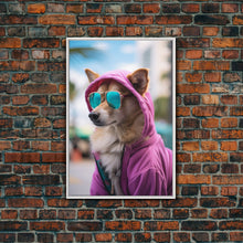 Cargar imagen en el visor de la galería, Corgi Pink Hoodie Wall Print, Animal Wall Art, Dog Portrait, Dog Art Print, Framed Wall Art, Framed Canvas, Wall Print, Wall Canvas

