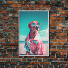Cargar imagen en el visor de la galería, Chihuahua In Pink Shirt Sunglasses Wall Print, Beach Art, Dog Print, Dog Portrait, Framed Wall Art, Framed Canvas, Wall Print, Wall Canvas
