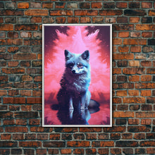 Carregar imagem no visualizador da galeria, Black Fox Wall Print, Animal Art Print, Animal Portrait, Pink Art, Wildlife Art, Framed Wall Art, Framed Canvas, Wall Print, Wall Canvas
