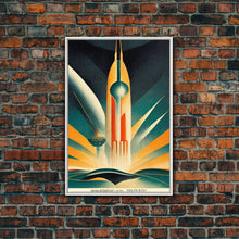 Carregar imagem no visualizador da galeria, Art Deco Style Spaceship, Space Exploration, Science Fiction / SciFi Canvas Print, Ready to Hang Wall Art
