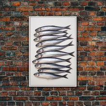 Load image into Gallery viewer, Sardines Art Print - Framed Canvas Art - Oil Painting Still Life Print - French Kitchen Art - Restaurant Art - Sardine Still Life - Fish Art
