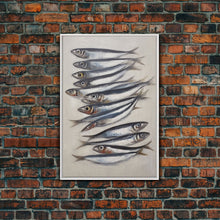 Cargar imagen en el visor de la galería, Sardines Art Print - Framed Canvas Art - Oil Painting Still Life Print - French Kitchen Art - Restaurant Art - Boho Farmhouse Decor
