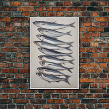 Cargar imagen en el visor de la galería, Minimalist Sardines Art Print - Framed Canvas Art - Oil Painting Still Life Print - French Kitchen Art - Restaurant Art - Boho Farmhouse Art
