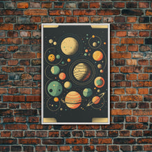 Carregar imagem no visualizador da galeria, Art Deco Inspired Planetary Solar System Art, Framed Canvas Print, Cute Nursery Decor
