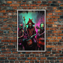 Load image into Gallery viewer, Death Metal Skeletons, Medieval Heavy Metal Undead Band Art, Framed Canvas Print, Unique Office Large Wall Art, Mancave Art
