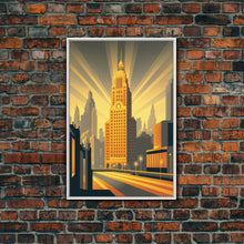 Carregar imagem no visualizador da galeria, Art Deco Architecture, Framed Canvas Print, 1930s Style Art Deco City Skyline
