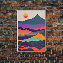 Load image into Gallery viewer, Scandinavian Inspired Pacific Northwest Art, Minimalist Boho Style Forest Landscape, Framed Canvas Art, Abstract Art, Purple Mountains
