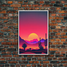 Load image into Gallery viewer, Framed Canvas Art Print - Desert Landscape at Sunset - Pop Art Style - Home Decor - Southwest Art, California Desert Decor
