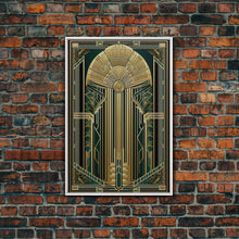 Carregar imagem no visualizador da galeria, Art Deco Wall art | Framed Canvas Print | Art Deco | Gold &amp; green art | Beautiful art | Midcentury Modern | Office decor | Stained glass art
