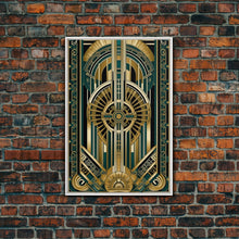 Carregar imagem no visualizador da galeria, Art Deco Pattern Wall art | Framed Canvas Print | Art Deco | Gold &amp; green art | Wonderful art | Lines art | Geometric art | Living room art
