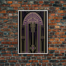 Carregar imagem no visualizador da galeria, Art Deco Wall art, Framed Canvas Print, Art Deco, Gold &amp; purple art, Living room art, Stained glass art, Office decor, Abstract art
