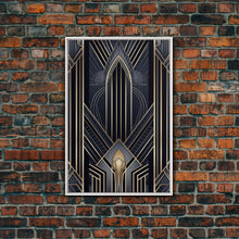 Carregar imagem no visualizador da galeria, Art Deco Wall art, Framed Canvas Print, Art Deco, Gold &amp; blue art, Guest room art, Midcentury Modern, Stained glass art, Original painting

