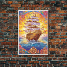 Cargar imagen en el visor de la galería, Filigree Pirate Ship Plaque Art, Framed Canvas Print, Fantasy Wall Art, Wall Decor, Pirate Wal Art, Gift For Him, Kid&#39;s Room
