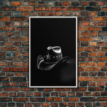 Load image into Gallery viewer, Cowboy Hat Print, Western Wall Art, Black And White, Texas Art, Minimalist Art, Wall Decor, Canvas Art, Wall Art, Framed Canvas Wall Decor
