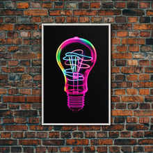 Load image into Gallery viewer, 3D Light Bulb Wall Art, Neon Lights Art, Vibrant Art, Minimalist Print, Wall Decor, Canvas Print, Wall Art, Framed Canvas
