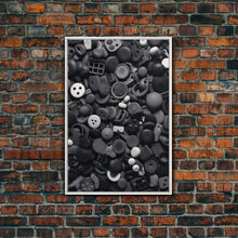 Load image into Gallery viewer, Collection Of Buttons Wall Art, Sewing Room Wall Decor, Black And White, Minimalist Print, Wall Decor, Canvas Print, Wall Art, Framed Canvas
