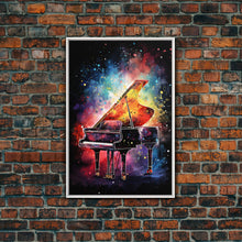 Carregar imagem no visualizador da galeria, Galaxy Themed Grand Piano Wall Art, Musical Instrument Print, Studio Art, Framed Canvas Print, Piano Art, Baby Grand Piano
