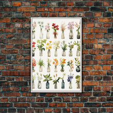 Carregar imagem no visualizador da galeria, Cute Kawaii Floral Print, Flowers In Vases, Framed Wall Art, Canvas Print, Botanical Wall Decor, Dried Flower Large Art, Abstract Flower Art
