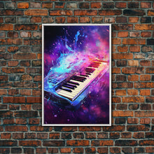 Cargar imagen en el visor de la galería, Cosmic Keyboard, Galaxy Music Art Framed Canvas Print, Electric Keyboard, Instrument Art, Studio Wall Decor
