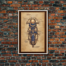 Load image into Gallery viewer, Da Vinci style steampunk motorcycle diagram, canvas print, man cave wall art, motorcycle art
