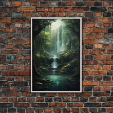 Load image into Gallery viewer, Enchanter Forest, Waterfalls Wall Art, Fantasy Artwork, Canvas Print, Wall Art, Vertical Print, Video Game Art, College Dorm Decor
