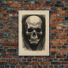 Cargar imagen en el visor de la galería, Charcoal Drawing, Human Skull, Gothic Art Print, Spooky Decor, Canvas Print, Wall Art, Vertical Art, Gaming Wall Decor, Office Wall Decor
