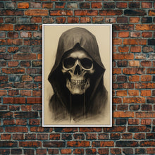 Cargar imagen en el visor de la galería, Cool Halloween Decor, Portrait Of The Grim Reaper, Spooky Halloween Art, Framed Canvas Print, Halloween Canvas Art
