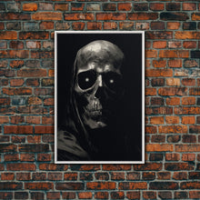 Load image into Gallery viewer, Glowing Eyes Grim Reaper, Spooky Halloween Canvas Art, Framed Canvas Print, Halloween Wall Decor, Skull Portrait
