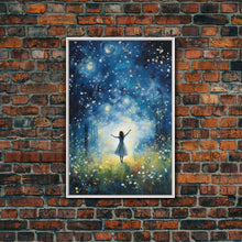 Cargar imagen en el visor de la galería, Firefly Art, Fantasy Art, Girl In Forest, Teen Girl Room Decor, Canvas Print, Wall Art, Vertical Print, Unique Wall Decor, Engagement Gift
