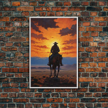 Load image into Gallery viewer, Cowboy Silhouette Wall Art, Western Wall Decor, Sunset Wall Art, Canvas Print, Wall Art, Vertical Art, Teen Boy Wall Art, Rustic Wall Decor
