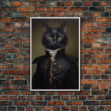 Carregar imagem no visualizador da galeria, Admiral Meow Reporting For Duty, Victorian Cat Portrait Art, Framed Canvas Print, Gothic Dark Academia Wall Art
