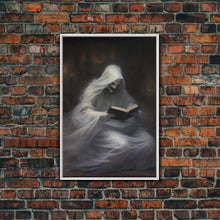 Load image into Gallery viewer, He&#39;s really into that book man, why is that ghost reading? Spooky Victorian Halloween Oil Painting Canvas Print, Halloween Decorations

