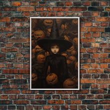 Load image into Gallery viewer, Gothic Witch Art, Framed Halloween Canvas, Canvas Print, Spooky Halloween Wall Art, Halloween Decoration, Witchy Decor Pumpkin Patch Witch

