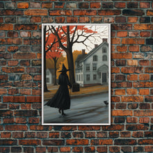 Load image into Gallery viewer, Halloween Abstract Art, Framed Canvas Print, Witch On The Streets of Salem, Halloween Decor- Witchcraft Art
