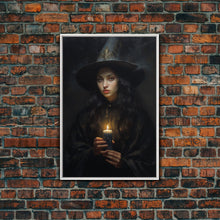 Load image into Gallery viewer, The Witch And The Candle, Gothic Victorian Art, Framed Canvas Print, Halloween Canvas, Halloween Decoration, Dark Academia Gothic Art
