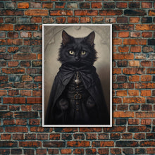 Load image into Gallery viewer, Cute Victorian Cat Portrait, Halloween Decor, Oil Painting Of A Gothic Victorian Cat, Halloween Wall Art, Framed Canvas Print
