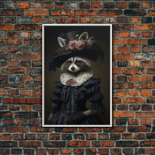 Carregar imagem no visualizador da galeria, Fancy Victorian Lady Racoon, Framed Canvas Print Or Canvas, Victorian Animal Print Oil Painting, Funny Halloween Decor
