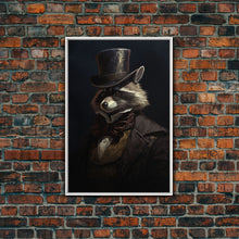 Carregar imagem no visualizador da galeria, Funny Raccoon Art, Framed Canvas Print Or Poster, Funny Halloween Art, Victorian Raccoon Oil Painting Portrait, Victorian Business Raccoon
