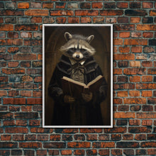 Carregar imagem no visualizador da galeria, Funny Raccoon Art, Framed Canvas Print Or Poster, Funny Halloween Art, Victorian Raccoon Oil Painting Portrait, Victorian Preacher Raccoon
