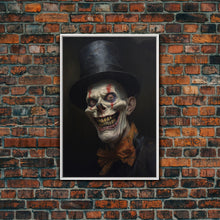 Load image into Gallery viewer, Creepy Clown Art Canvas Print, Victorian Horror Decor, Gothic Halloween Art, Framed Canvas, Halloween Canvas, Scary Wall Art, Unusual Decor

