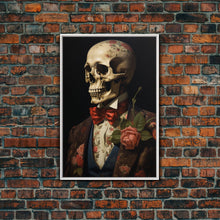 Load image into Gallery viewer, Spooky Halloween Art, Floral Skeleton, Framed Canvas Print, Skeletal Art, Halloween Art Print, Halloween Decoration, Halloween Printables
