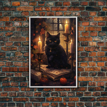 Carregar imagem no visualizador da galeria, Black Cat Art, Framed  Canvas Print, Halloween Canvas Print, Goth Art, Dark Academia, Fall Decor, Witchy Vibes
