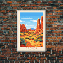 Carregar imagem no visualizador da galeria, Arches National Park, Framed Wall Art Canvas Print, Travel Poster, Travel Art, Roadtrip Decor, Cool Wall Art, Retro State Park Art

