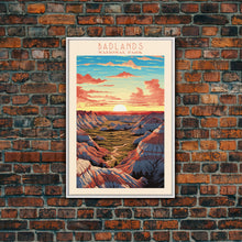 Carregar imagem no visualizador da galeria, Badlands National Park, Framed Wall Art Canvas Print, Travel Poster, South Dakota Travel Art, Roadtrip Decor, Cool Art, Retro State Park Art
