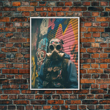 Load image into Gallery viewer, Gas Mask, Urban Wall Art, Graffiti, Canvas Print, Wall Hanging, Portrait Art, Bedroom Prints, Modern Home Decor, Dorm Room Art, RV Decor

