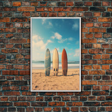 Load image into Gallery viewer, Surf Board Art, Framed Canvas Print, Surf Decor, Surf Art, Surfboard Wall Art, Surf Wall Art, Surf Poster, Surf Board Decor, Beach House Art
