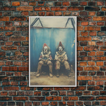 Load image into Gallery viewer, Clown Art, Clown Print, Canvas Print, Wall Hanging, Portrait Art, Halloween Wall Decor, Spooky Room Decor, Moody Wall Art, Horror Decor
