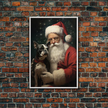 Carregar imagem no visualizador da galeria, Santa Claus And His Boston Terrier, Christmas Wall Art, Dog Gift, Christmas Dog, Winter Wall Art, Santa Decor, Santa Art Print, Cute Dog
