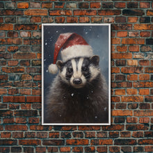 Carregar imagem no visualizador da galeria, Cute Christmas Badger In A Santa Hat, Framed Canvas Print, Christmas Art, Christmas Decor, Christmas Art Print, Christmas Wall Art

