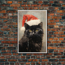 Cargar imagen en el visor de la galería, Christmas Cat In A Christmas Hat, Farmhouse Christmas, Farmhouse Decor, Framed Canvas Print, Seasonal Wall Art, Winter Decor, Christmas Art
